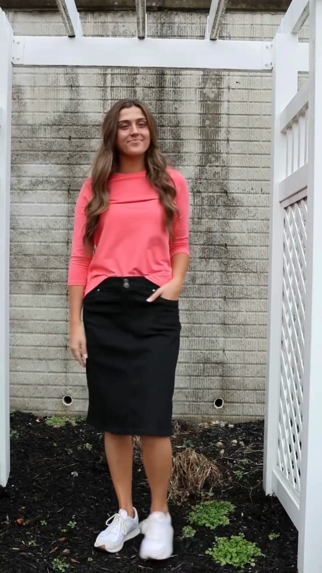 Amazon.com: ESTEEZ Black Denim Midi Skirt for Women – Stretch Jean